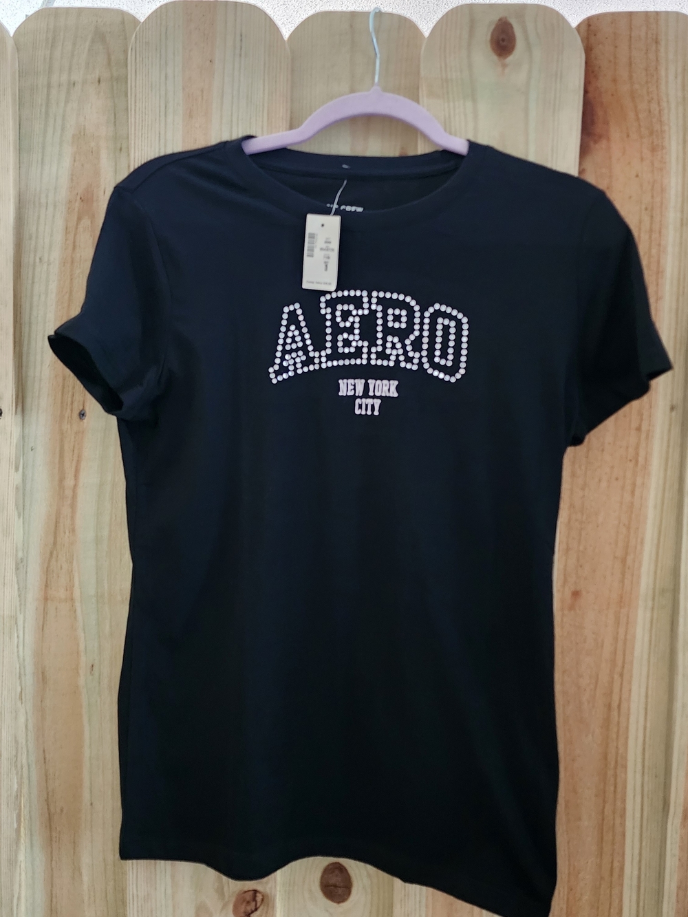 Aero New York City Black Rhinestone Logo Tee. NWT